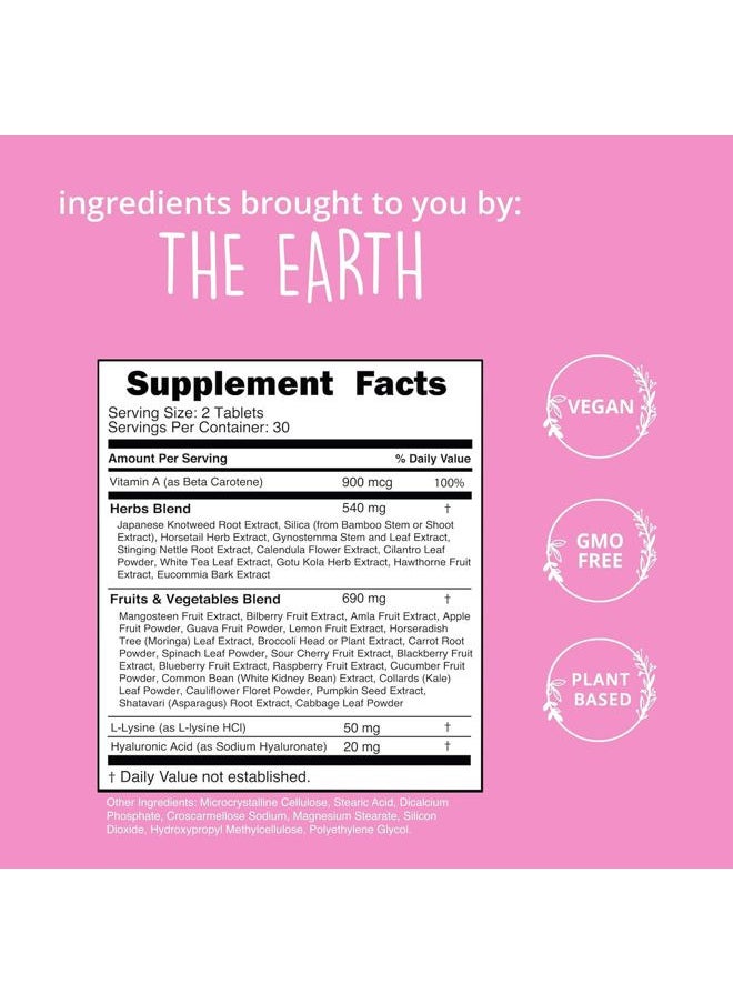 Vegan Collagen Builder w/ Hyaluronic Acid – Hair Skin and Nails Vitamins for Youthful Glow | Keratin & Elastin Booster | Bones, Cartilage, Tendons | Vitamin A, L-Lysine | Vegetarian | Non-GMO, 60 Ct