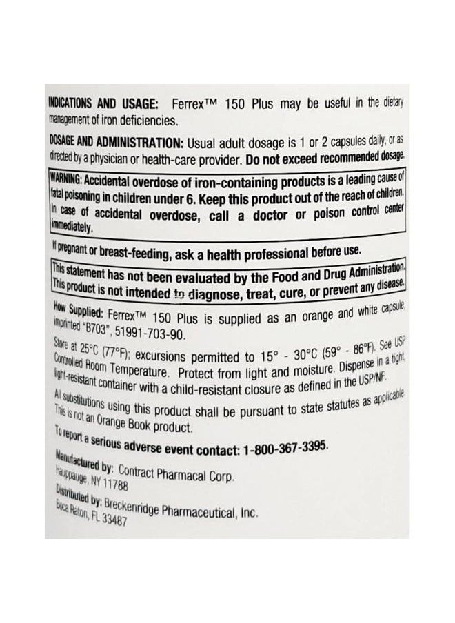 Breckenridge Ferrex 150 Polysaccharide Iron Complex Caps 100ct *Non Blister* by 