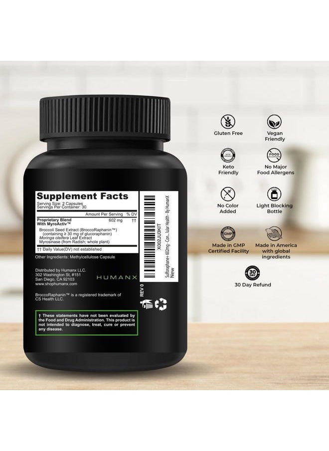 Sulforaphane+ 602mg - USA Third Party Tested - Sulforaphane with Broccoli Seed Extract & Moringa - Supports Antioxidant Production, Detoxification, & Cellular Health - Broccoli Supplement