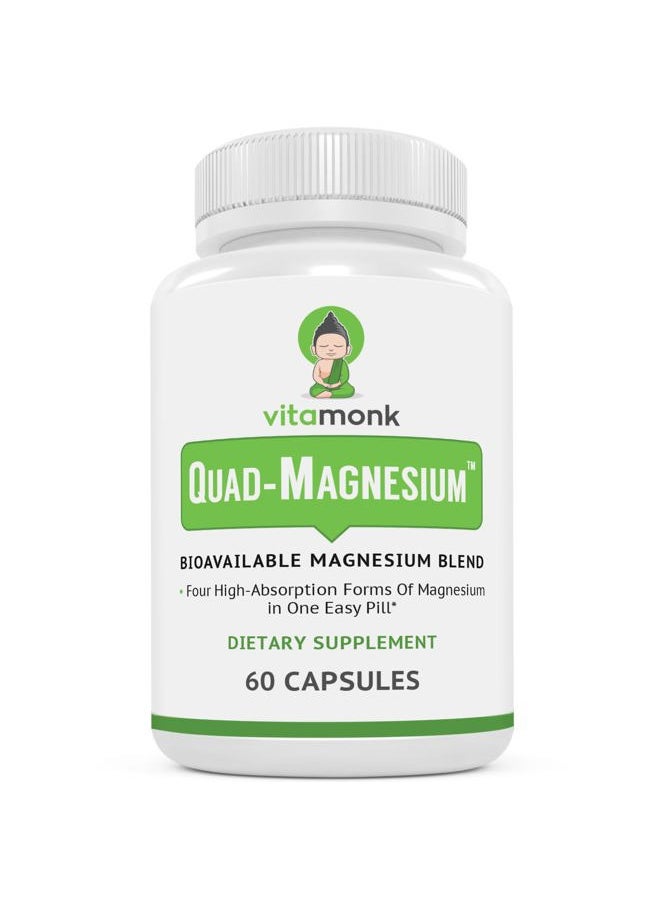 Quad Magnesium Blend by Vitamonk - with Magnesium Orotate, Glycinate Chelate, Magnesium Taurate and Di- Magnesium Malate - High Absorption Magnesium Complex for Sleep, Heart, and Mood