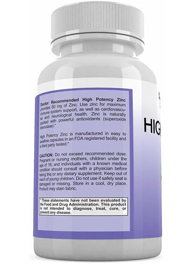 Zinc 50mg - Zinc Picolinate Immune Health Support Supplement 120 Veggie Capsules for Adults and Kids Vitamin, Well-Absorbed High Potency Pure Zinc Supplements - 50mg Per Serving