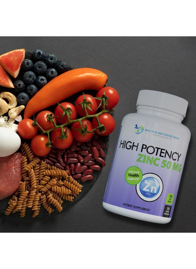Zinc 50mg - Zinc Picolinate Immune Health Support Supplement 120 Veggie Capsules for Adults and Kids Vitamin, Well-Absorbed High Potency Pure Zinc Supplements - 50mg Per Serving