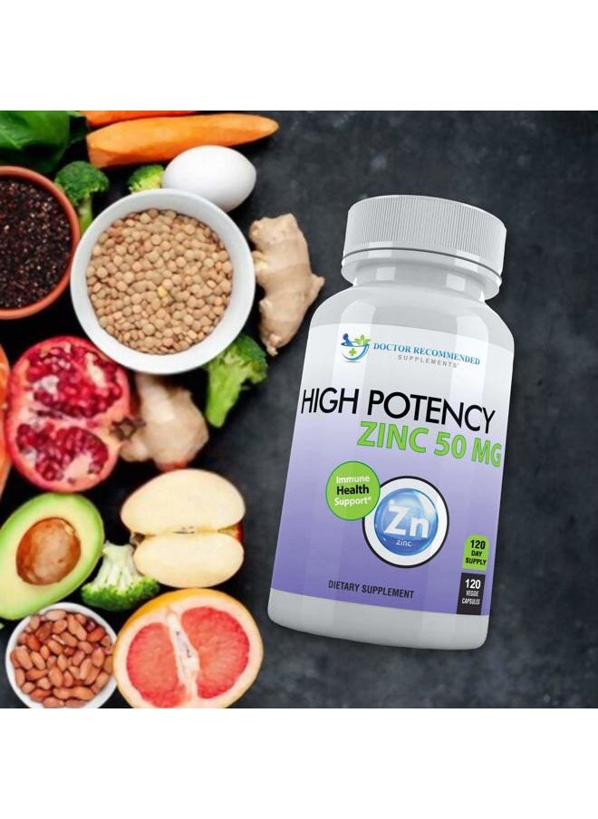 Zinc 50mg - Zinc Picolinate Immune Health Support Supplement 120 Veggie Capsules for Adults and Kids Vitamin, Well-Absorbed High Potency Pure Zinc Supplements - 50mg Per Serving