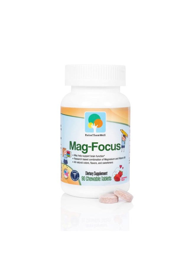 Magnesium Focus Supplement for Kids | Natural Strawberry Flavored | 90 Chewable Tablets