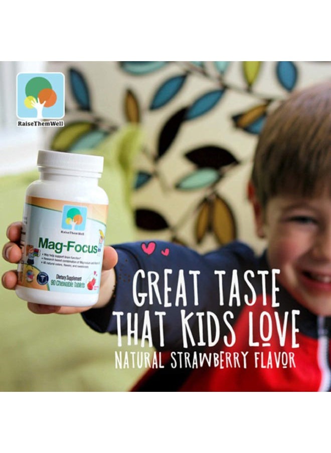 Magnesium Focus Supplement for Kids | Natural Strawberry Flavored | 90 Chewable Tablets