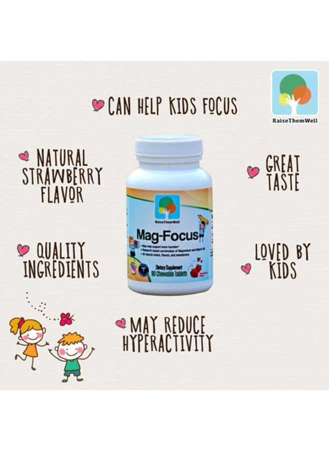 Magnesium Focus Supplement for Kids | Natural Strawberry Flavored | 90 Chewable Tablets