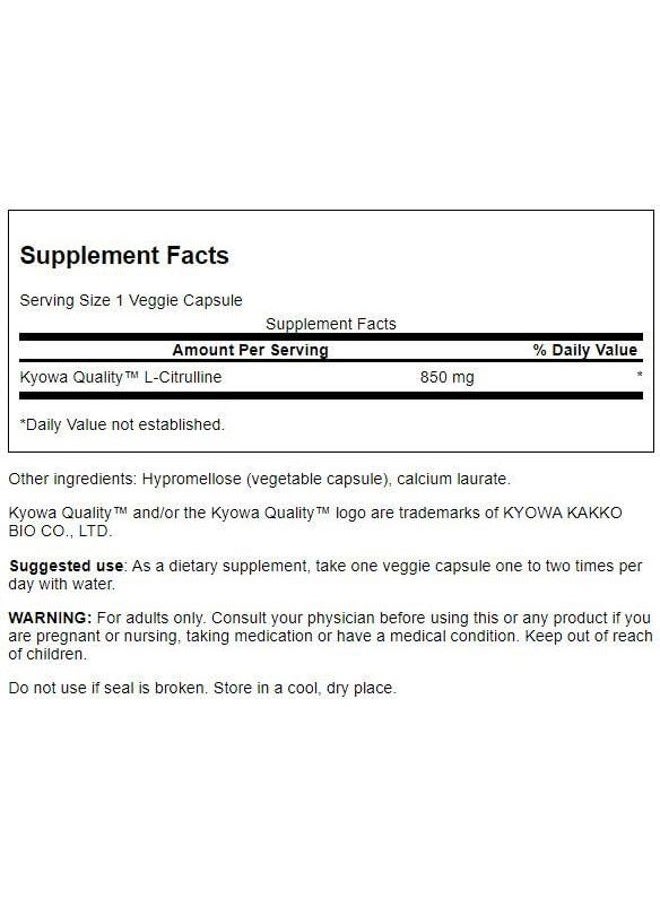 L-Citrulline - Natural Supplement Promoting Cardiovascular Health & Energy Support - Helps Increase Circulation - (60 Capsules, 850mg Each)