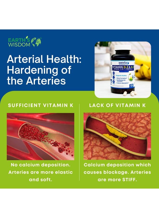 Vitamin D3 5000 IU with K2 (MK7) Formula. Muscle, Bone, Heart & Immune Support. Superior Absorption. 120 Capsules. Free from Gluten, Dairy, Soy. Non-GMO. Manufactured in USA.