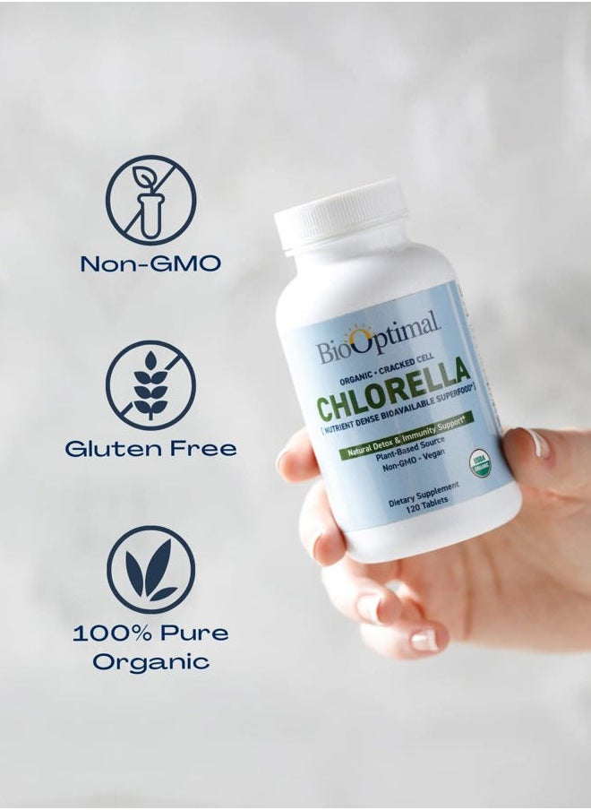Organic Chlorella Tablets - Organic, Non-GMO, No Additives or Fillers - 500mg Premium Quality Dietary Supplement with Vitamins, Minerals, & Antioxidants (120 Tablets)