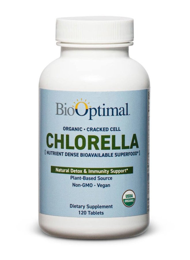 Organic Chlorella Tablets - Organic, Non-GMO, No Additives or Fillers - 500mg Premium Quality Dietary Supplement with Vitamins, Minerals, & Antioxidants (120 Tablets)