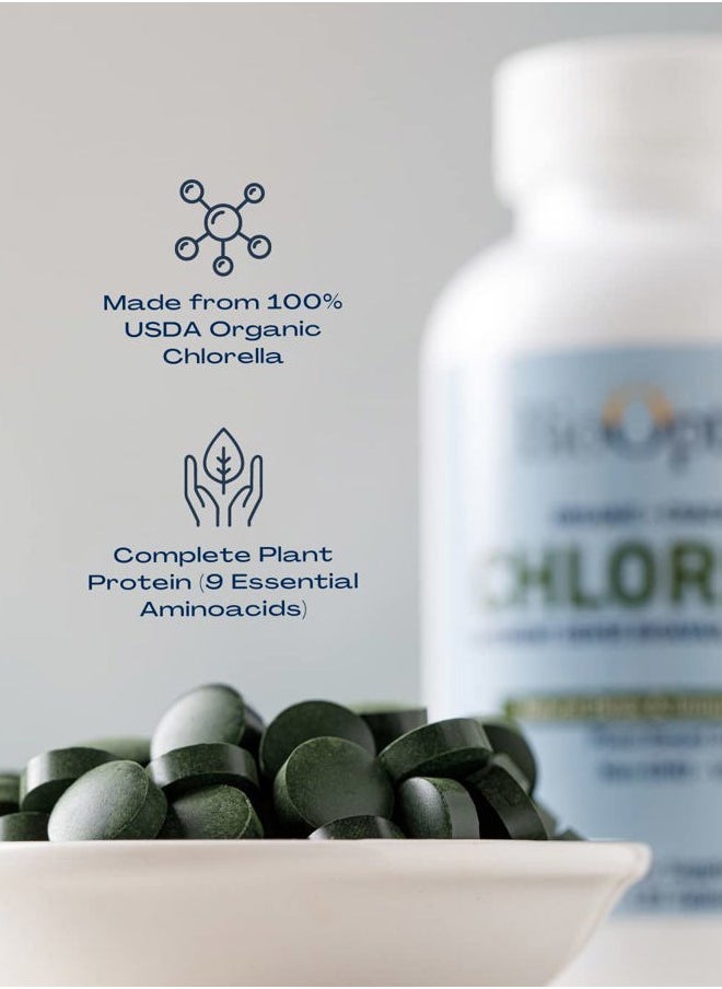 Organic Chlorella Tablets - Organic, Non-GMO, No Additives or Fillers - 500mg Premium Quality Dietary Supplement with Vitamins, Minerals, & Antioxidants (120 Tablets)