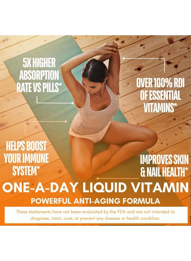 Mega Premium Liquid Multivitamin | Natural Immune Support Vitamin w/ 1333% Vitamin C, 200% D3, Zinc + 20 Vitamins, 70 Minerals, & 21 Amino Acids | Sugar Free | Orange Flavor | 98% Absorption | 32 Serv