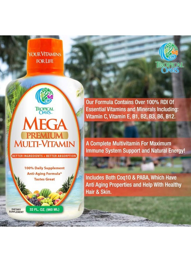 Mega Premium Liquid Multivitamin | Natural Immune Support Vitamin w/ 1333% Vitamin C, 200% D3, Zinc + 20 Vitamins, 70 Minerals, & 21 Amino Acids | Sugar Free | Orange Flavor | 98% Absorption | 32 Serv