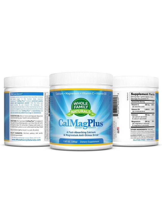 Calcium Magnesium Powder Supplement - CalMag Plus with Vitamin C & D3 - Gluten Free, Non GMO - Natural Calm Cal Mag Drink - Cal-Mag for Muscles - Calm Sleep Magnesium Drink Powder - Calcium Supplement