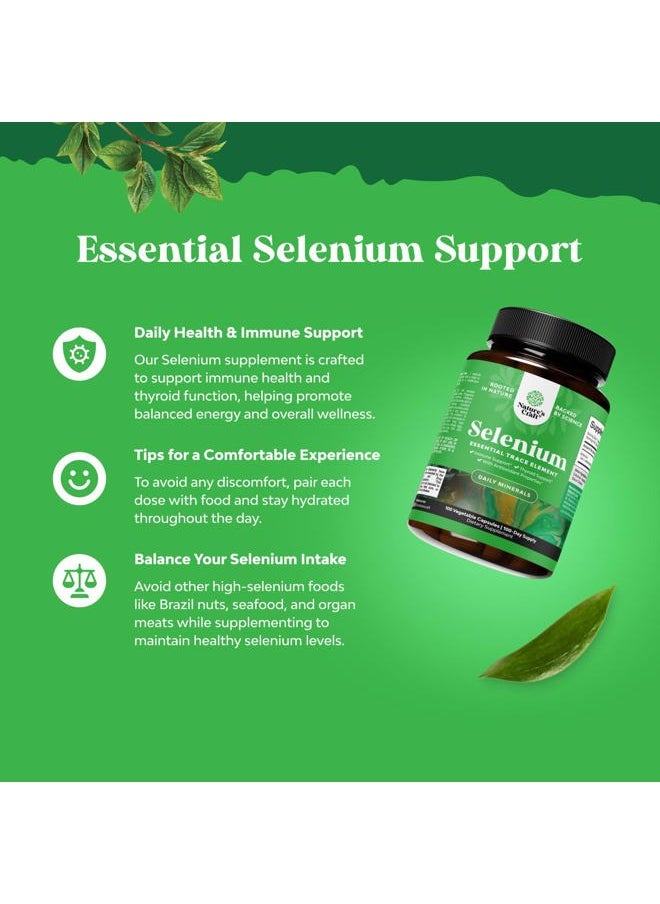 Yeast Free Selenium 200mcg Capsules - High Potency Selenium Supplement for Immunity Antioxidant and Thyroid Support Essential Trace Mineral - Vegan Non-GMO Gluten Free & Made in The US (100 Servings)