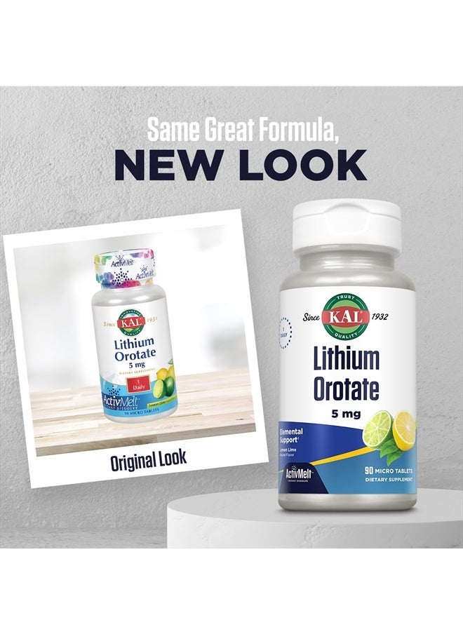 Lithium Orotate ActivMelt 5mg, Chelated Lithium for Optimal Absorption and Bioavailability, Healthy Mood Support, Natural Lemon Lime Flavor, Instant Dissolve Tablets, 90 Servings, 90 Micro Tablets