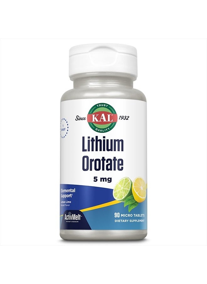 Lithium Orotate ActivMelt 5mg, Chelated Lithium for Optimal Absorption and Bioavailability, Healthy Mood Support, Natural Lemon Lime Flavor, Instant Dissolve Tablets, 90 Servings, 90 Micro Tablets