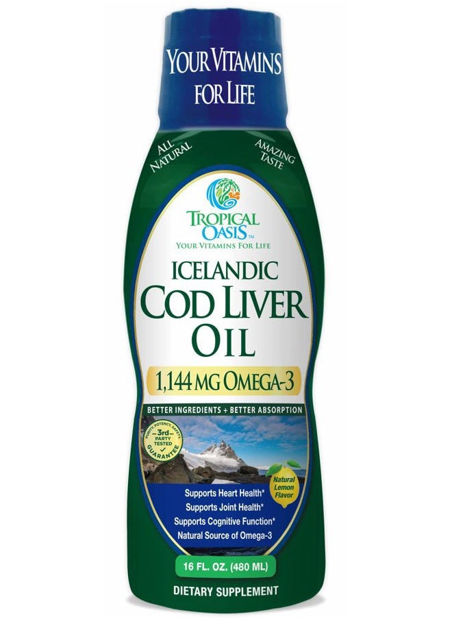 Icelandic Cod Liver Oil | Maximum Strength 1144mg of Liquid Wild-Caught Natural Omega-3 Fish Oil (Lemon Flavor, 90 Servings)