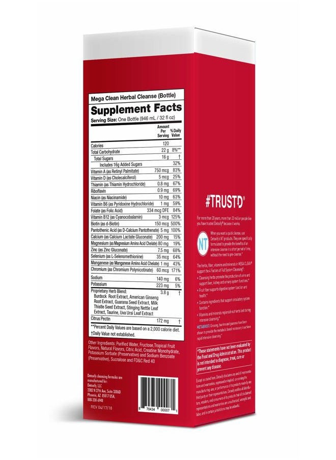 – Mega Clean NT Herbal Cleanse – Tropical – 32 oz – Professionally Formulated Herbal Detox Drink – Enhanced with MetaBoost Eliminating Need for PreCleanse – Plus Sticker