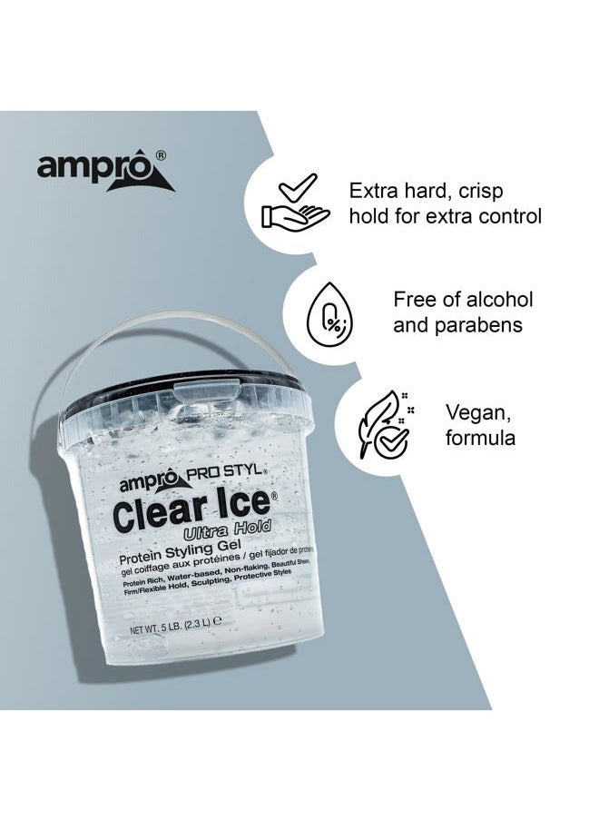 Pro Styl Clear Ice Styling Gel - Protects and Strengthens Your Strands - Non-Flaking, Alcohol Free, Vegan Formula - Flexible, Touchable Hold for All Hair Types - 80 oz