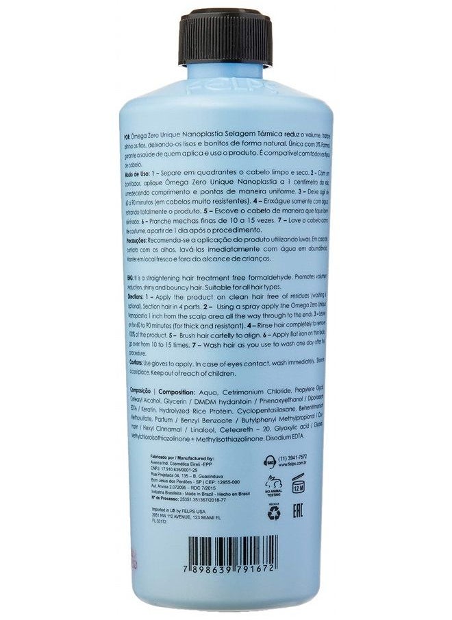 Omega Sensitive - Thermal Sealing Unique Nanoplasty - Brazilian Keratin Blowout - Straightening & Smoothing Hair Treatment - Formaldehyde Free 500ml/16.90.oz