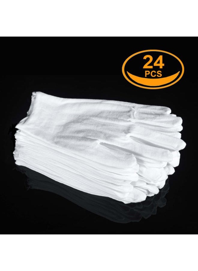 12 Pairs White Cotton Gloves for Serving Inspection Costume - Cloth Gloves for Dry Hands Eczema SPA Moisturizing
