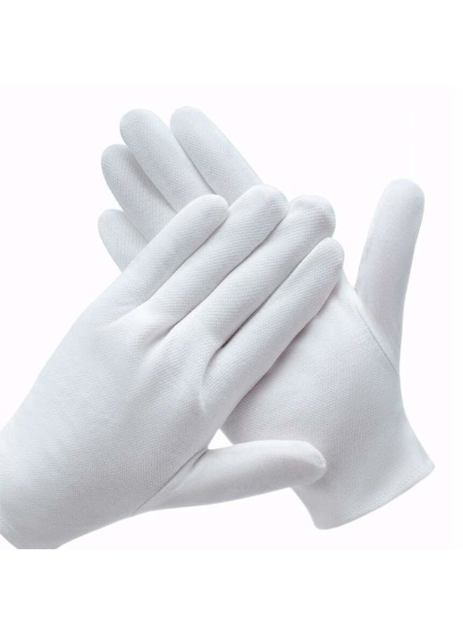 12 Pairs White Cotton Gloves for Serving Inspection Costume - Cloth Gloves for Dry Hands Eczema SPA Moisturizing