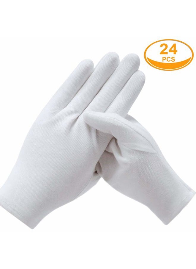 12 Pairs White Cotton Gloves for Serving Inspection Costume - Cloth Gloves for Dry Hands Eczema SPA Moisturizing