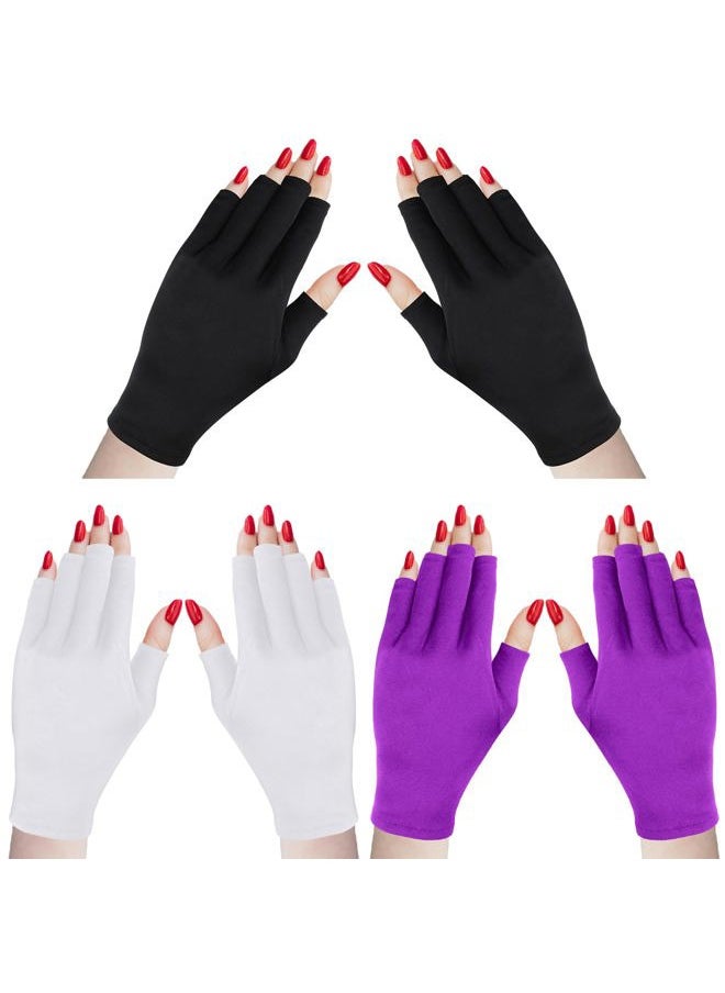 3 Pair UV Light Glove for Gel Nail Lamp Manicure Glove Anti UV Fingerless Mitten Protect Hands from Nail Lamp Manicure(Black, Purple, White)