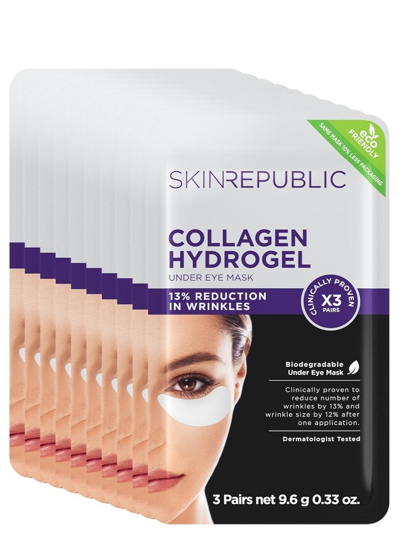 Collagen Hydrogel Under Eye Patches (30 Pairs) – Eye Mask with Green Tea & Aloe Vera, Reduces Wrinkles, Puffiness & Dark Circles, Hydrates, Repairs Skin & Protects from Free Radicals