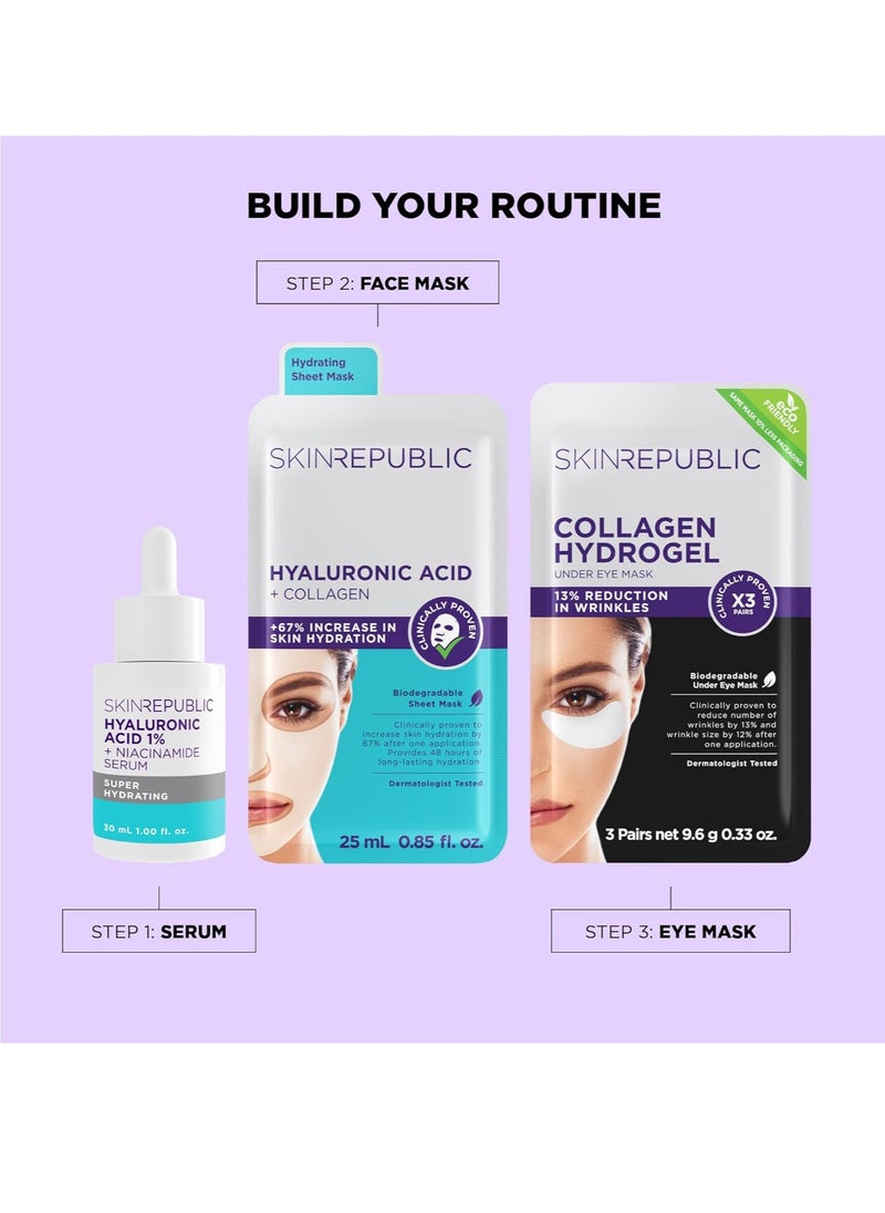 Collagen Hydrogel Under Eye Patches (30 Pairs) – Eye Mask with Green Tea & Aloe Vera, Reduces Wrinkles, Puffiness & Dark Circles, Hydrates, Repairs Skin & Protects from Free Radicals