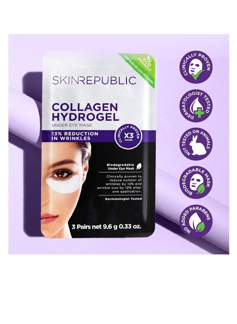 Collagen Hydrogel Under Eye Patches (30 Pairs) – Eye Mask with Green Tea & Aloe Vera, Reduces Wrinkles, Puffiness & Dark Circles, Hydrates, Repairs Skin & Protects from Free Radicals