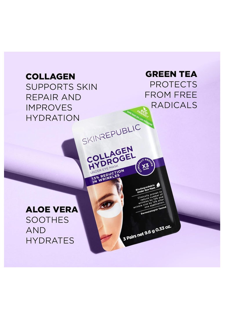 Collagen Hydrogel Under Eye Patches (30 Pairs) – Eye Mask with Green Tea & Aloe Vera, Reduces Wrinkles, Puffiness & Dark Circles, Hydrates, Repairs Skin & Protects from Free Radicals