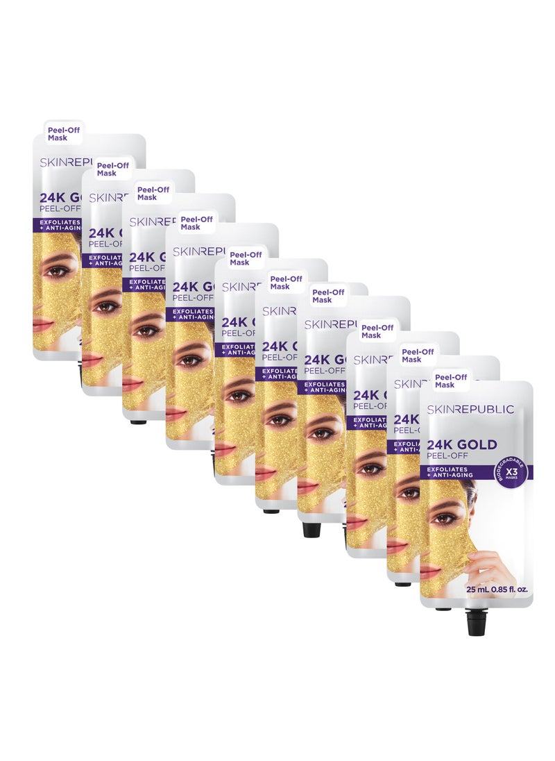 24K Gold Peel-Off Mask (30 Masks) – Anti-Aging Face Mask with Green Tea, Pomegranate & Fruit Acids – Exfoliates, Reduces Fine Lines & Wrinkles, Brightens, Restores & Protects Skin