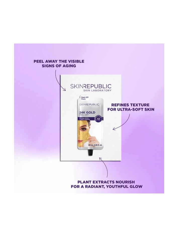 24K Gold Peel-Off Mask (30 Masks) – Anti-Aging Face Mask with Green Tea, Pomegranate & Fruit Acids – Exfoliates, Reduces Fine Lines & Wrinkles, Brightens, Restores & Protects Skin