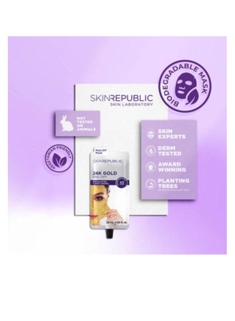 24K Gold Peel-Off Mask (30 Masks) – Anti-Aging Face Mask with Green Tea, Pomegranate & Fruit Acids – Exfoliates, Reduces Fine Lines & Wrinkles, Brightens, Restores & Protects Skin