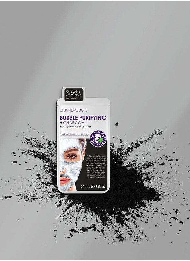 Face Mask Sheet (10 Masks) – Bubble Purifying Serum with Charcoal, Apple & Tea Tree, Fights Pimples, Minimizes Pores, Removes Blackheads, Controls Oil, Exfoliates & Brightens Skin