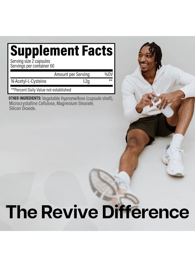 Revive NAC (N-acetylcysteine) antioxidant powerhouse, support body detoxification, immune health, and cellular vitality1200Mg - 120 Vegetarian Capsules