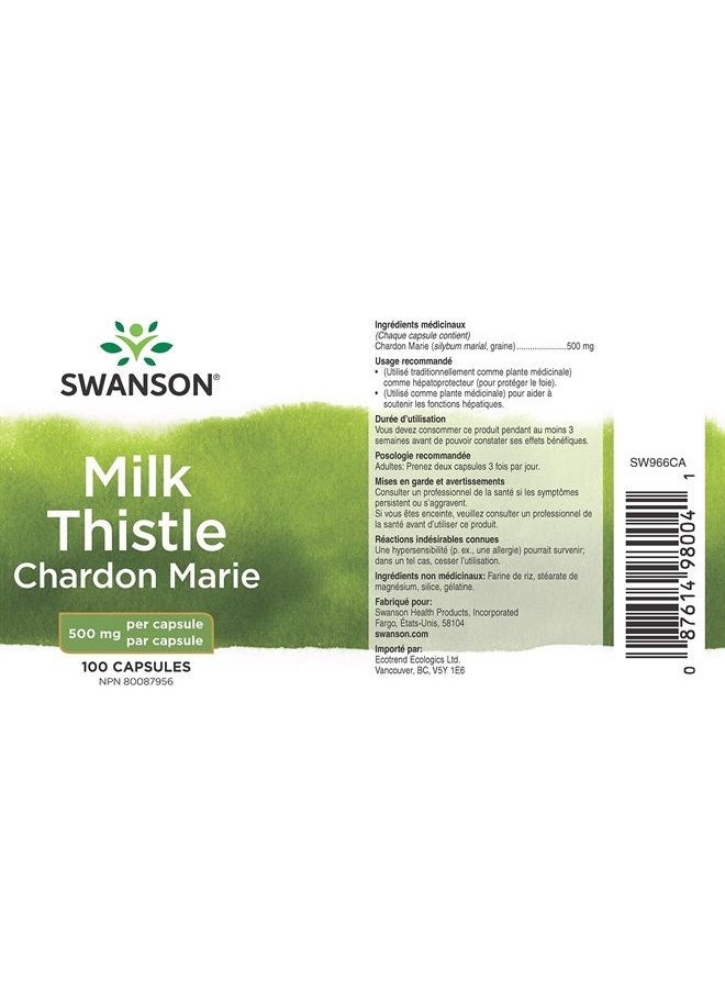 Milk Thistle-Herbal Liver Support Supplement-Natural Formula Helping to Maintain Overall Health & Wellbeing-(100 Capsules, 500mg Each)