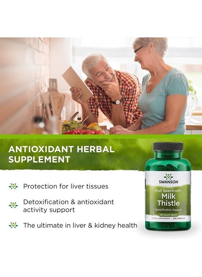 Milk Thistle-Herbal Liver Support Supplement-Natural Formula Helping to Maintain Overall Health & Wellbeing-(100 Capsules, 500mg Each)