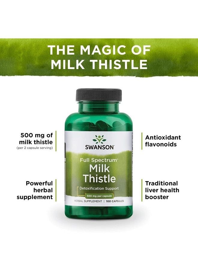 Milk Thistle-Herbal Liver Support Supplement-Natural Formula Helping to Maintain Overall Health & Wellbeing-(100 Capsules, 500mg Each)