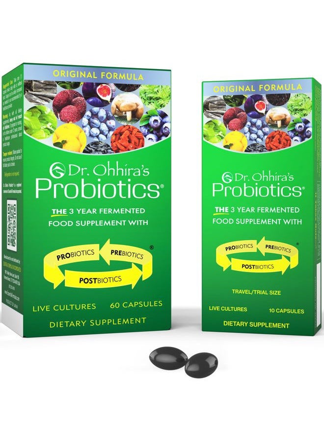 Dr. Ohhira's Probiotics, Original Formula, 60 Caps with Bonus 10 Capsule Travel Pack - 13 Probiotic Strains with Prebiotics and Postbiotics