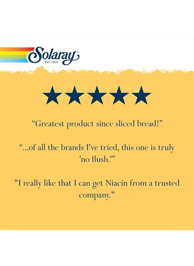 Solaray No Flush Niacin 500mg, Flush-Free Vitamin B3 Niacin, Energy and Circulatory System Support, Vegan, Lab Verified, 60-Day Money-Back Guarantee, 100 Servings, 100 VegCaps