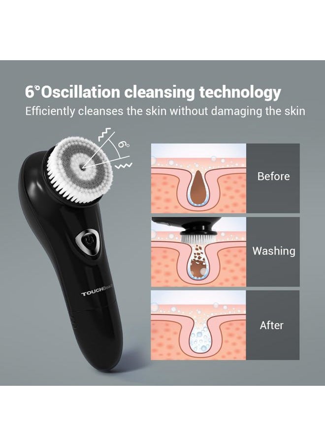 Facial Brush for Men Skin Scrubber with Advanced 6 Degree Oscillating Vibration Cleansing Technology, Waterproof Men's Facial Exfoliator Massager Black TB-1487