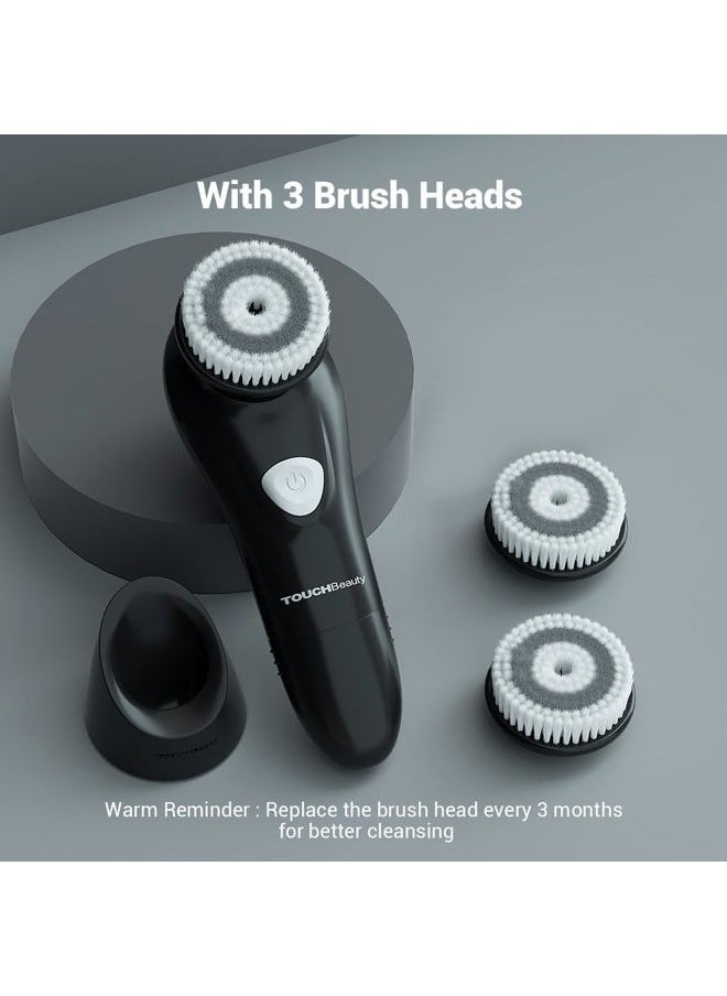 Facial Brush for Men Skin Scrubber with Advanced 6 Degree Oscillating Vibration Cleansing Technology, Waterproof Men's Facial Exfoliator Massager Black TB-1487