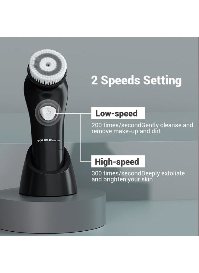 Facial Brush for Men Skin Scrubber with Advanced 6 Degree Oscillating Vibration Cleansing Technology, Waterproof Men's Facial Exfoliator Massager Black TB-1487