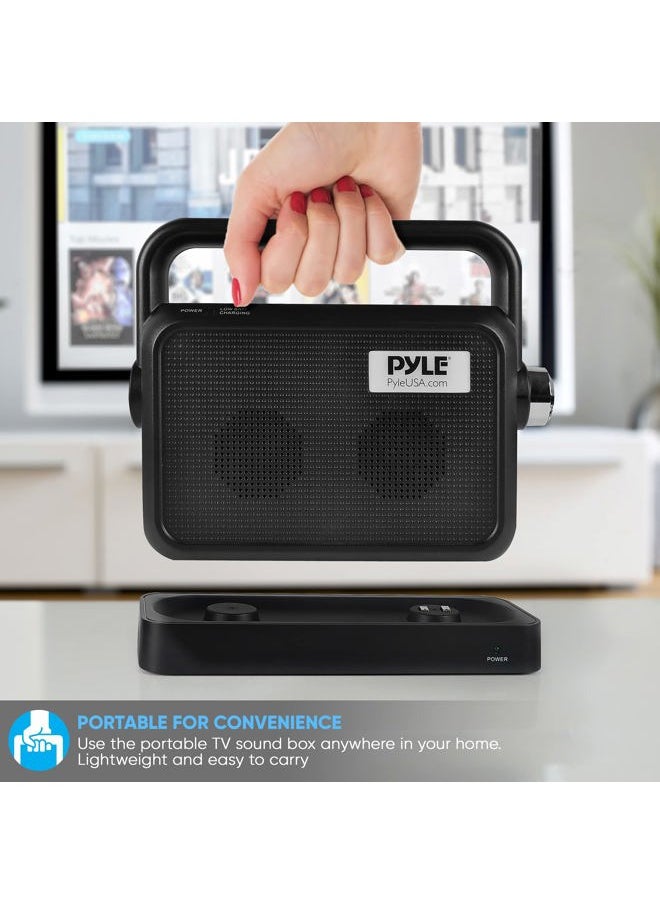 Wireless Portable Speaker Soundbox - 2.4ghz Full Range Stereo Sound Digital TV MP3 iPod Analog Cable w/ Headset Jack Voice Enhancing Audio Hearing Assistance - PTVSP18BK