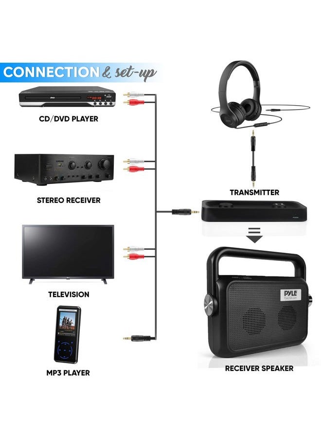 Wireless Portable Speaker Soundbox - 2.4ghz Full Range Stereo Sound Digital TV MP3 iPod Analog Cable w/ Headset Jack Voice Enhancing Audio Hearing Assistance - PTVSP18BK