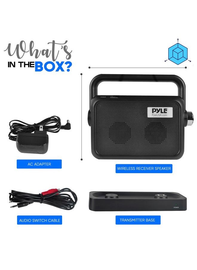 Wireless Portable Speaker Soundbox - 2.4ghz Full Range Stereo Sound Digital TV MP3 iPod Analog Cable w/ Headset Jack Voice Enhancing Audio Hearing Assistance - PTVSP18BK