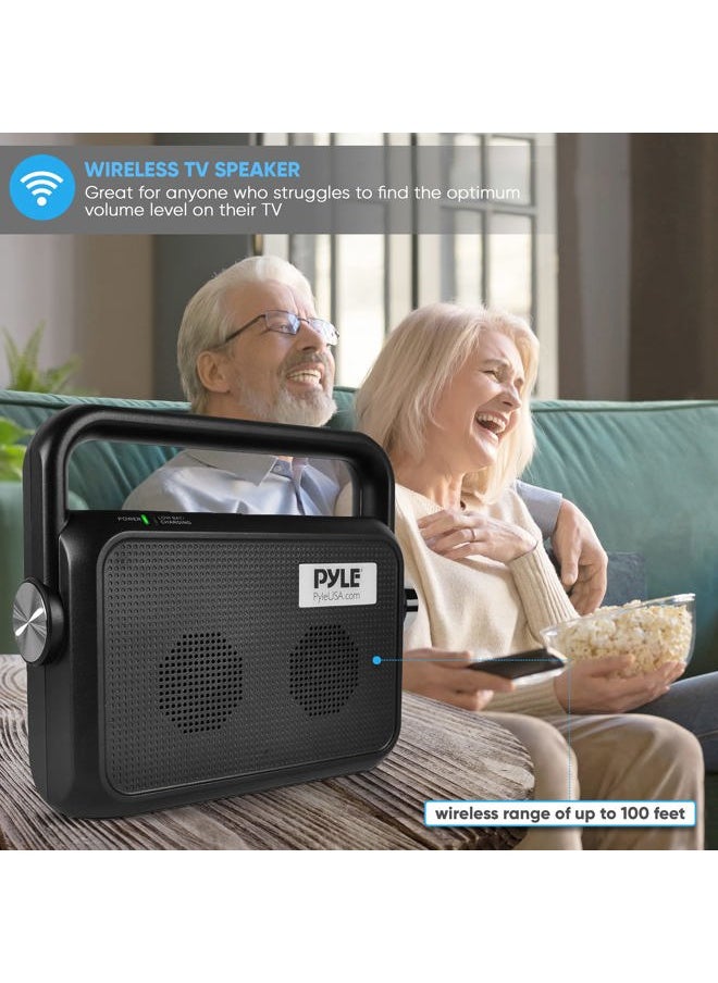 Wireless Portable Speaker Soundbox - 2.4ghz Full Range Stereo Sound Digital TV MP3 iPod Analog Cable w/ Headset Jack Voice Enhancing Audio Hearing Assistance - PTVSP18BK